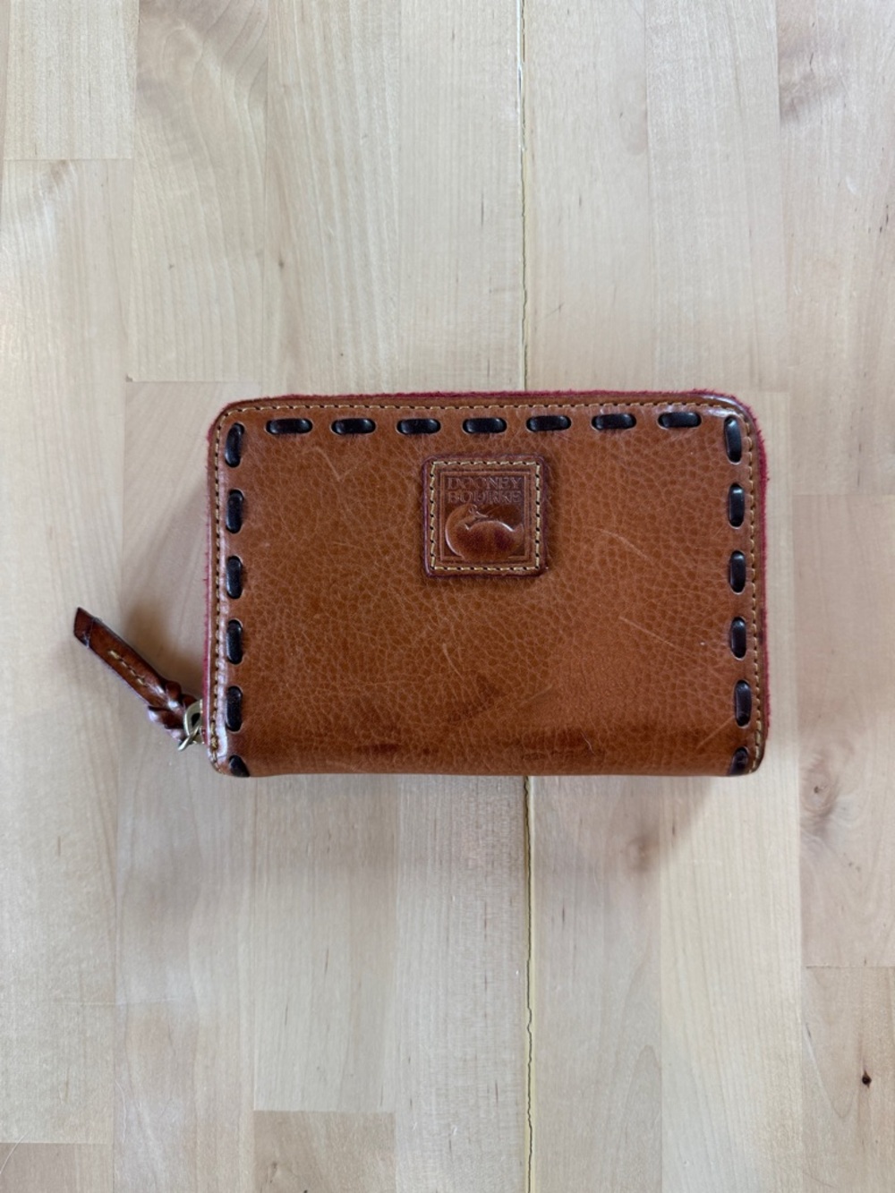 Vintage Dooney & Bourke Cognac Brown Leather Zip-Around Wallet
